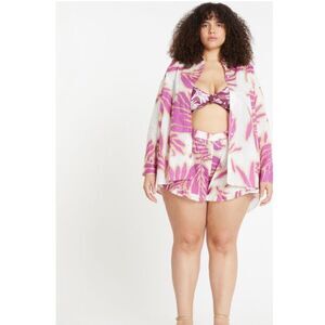 NWT Tanya Taylor Calandra Palm Cotton Shirt In Boysenberry Multi Top Size XXL